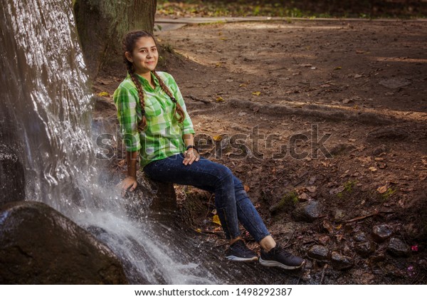 Emotional Girl Teenager Long Hair Hairstyle Stock Photo