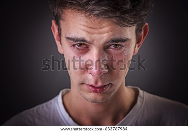 Emotional Portrait Young Man Crying Shedding Stock Photo 633767984 ...
