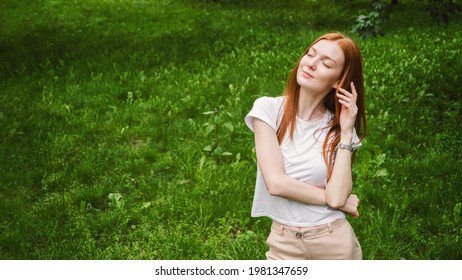 Emotional Resilience, Psychological Ability To Adapt To Pressure, Change And Stress. Business Woman Enjoying Life On The Background Of Green Trees In The Park.