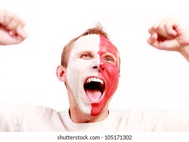 Emotional Screaming Football Poland Fan With Painted Face