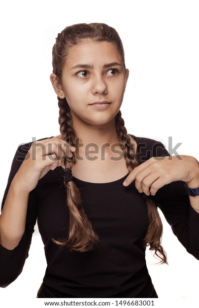 Emotional Teenager Girl Long Hair Braid Stock Photo Edit