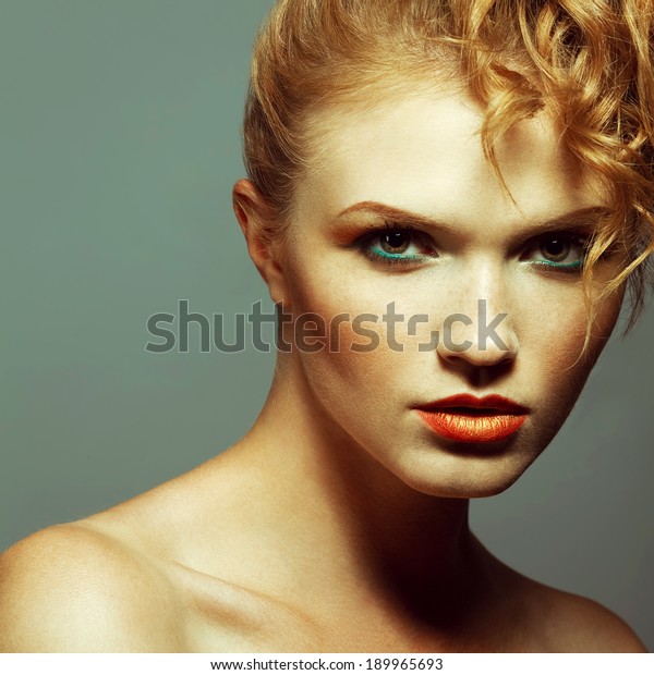 Emotive Portrait Fashionable Model Red Ginger Stock Photo
