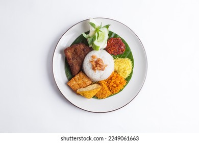 Empal Rice, Indonesian food, rames, Top view, sambal