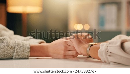 Empathy, holding hands and women in house with help for depression, anxiety or divorce stress, chat or comfort. Sorry, mistake and friends at home with support for bad news, loss or grief consoling