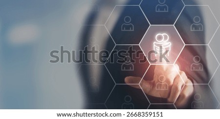 Empathy in the workplace concept. Interfacing the icon of two people hugging, symbolizing empathy among team member icon. Emotional intelligence, collaboration, trust within a professional team.