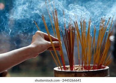 Emperor Jade pagoda (Chua Phuoc Hai), incense sticks on joss stick pot burning, smoke used to pay respect to the Buddha, Ho Chi Minh City, Vietnam, Indochina, Southeast Asia, Asia - Powered by Shutterstock