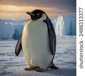 The Emperor Penguin (Aptenodytes forsteri) is the largest species of penguin, native to Antarctica. Known for its distinctive appearance, it has a black head, back, and wings, with a white belly