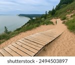 Empire Bluff overlook hiking trail boardwalk Sleeping Bear Dunes National Lakeshore Michigan USA