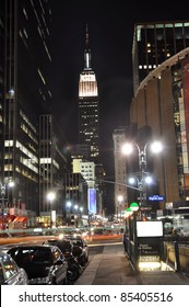 Empire State Building At Night, Photo Taken Near Madison Square Garden In New York, USA.