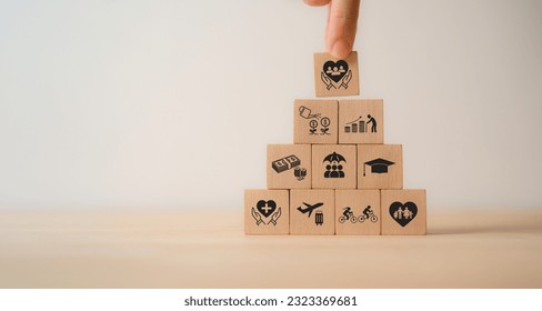 Employee benefits concept. Indirect and non cash compensation paid to employees offered to attract and retain employees. Fringe benefits for employee engagement. Insurance, paid vacation, office perks - Shutterstock ID 2323369681