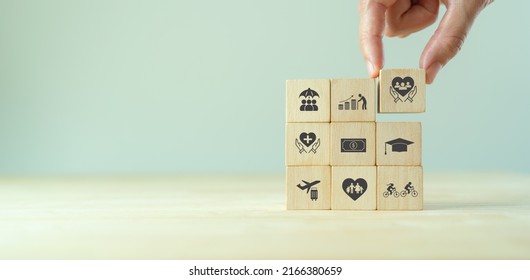 Employee benefits concept. Indirect and non-cash compensation paid to employees offered to attract and retain employees. Fringe benefits for employee engagement. Insurance, paid vacation, office perks - Shutterstock ID 2166380659
