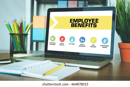 Employee Benefits Concept on Laptop Screen