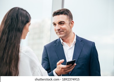 Employee Business Man Woman Talking Using Stock Photo 1892374915 ...