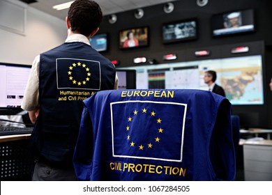 An Employee Checks The Monitors In Control Centre Of The Emergency Response Coordination Centre (ERCC) In Brussels, Belgium On Jun. 19, 2017