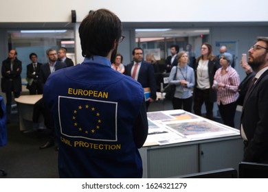 An Employee Checks The Monitors In Control Centre Of The Emergency Response Coordination Centre (ERCC) In Brussels, Belgium On Jan. 22, 2019