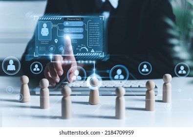 Employee confidentiality. Software for security, searching and managing corporate files and employee information.Corporate data management system and document management system with employee privacy. - Shutterstock ID 2184709959