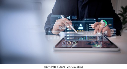 Employee evaluation dashboard, employee evaluation scoring system, data analytics to improve workforce strategy and decision making ai hr analytics and KPI performance management concept, 
