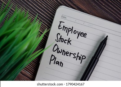Employee Stock Ownership Plan write on a book isolated wooden table.