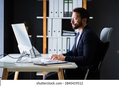 Employee Using Business Computer. Work From Home - Shutterstock ID 1845419512