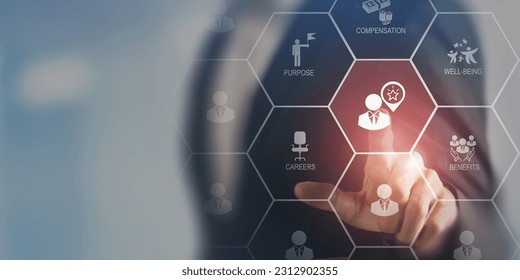 Employee value proposition (EVP)  strategy concept. Attract, motivate and retain talented employees in a competitive job market through the corporate culture and benefits offering. - Shutterstock ID 2312902355
