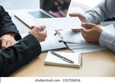 Employer boss sending a remuneration letter to businessman in order to dismiss contract, changing and resigning from work concept. - Shutterstock ID 1357336016