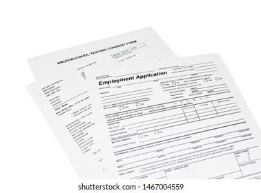 Employment Application With A Drug, Alcohol Test Consent Form Isolated On White