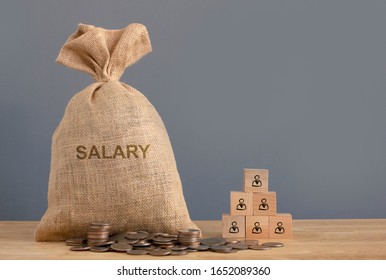 Employment And Salary Negotiation Job Offer , Money Bag With Wood Pyramid Of Worker. 