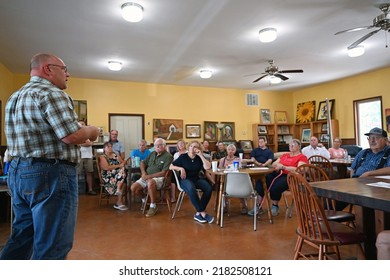 EMPORIA, KANSAS - JULY 24, 2022
Mike Brown Candidate For Kansas Secretary Of State Addressing The Lyon County Republican Picnic Delivers His Campaign Platform Issues. 