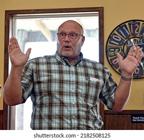 EMPORIA, KANSAS - JULY 24, 2022
Mike Brown Candidate For Kansas Secretary Of State Addressing The Lyon County Republican Picnic Delivers His Campaign Platform Issues. 