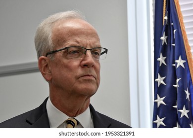 Emporia, Kansas, USA, April 9,2021 
US Senator Jerry Moran (R-KS) Conducts A News Conference After Touring New Facilities At Newman Regional Hospital To Provide Better Treatment For Local Veterans