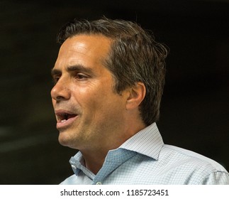 Emporia Kansas, USA, September 20, 2018
Independent Gubernatorial Candidate Greg Orman Is The Guest Lecturer For Dr. John Barnett's Social Sciences Class At Emporia State University 