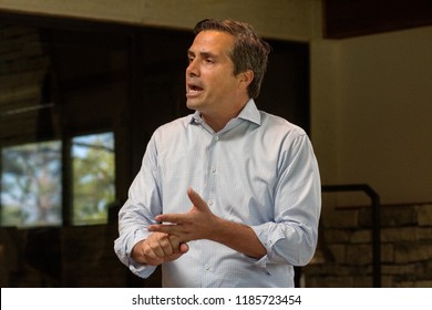 Emporia Kansas, USA, September 20, 2018
Independent Gubernatorial Candidate Greg Orman Is The Guest Lecturer For Dr. John Barnett's Social Sciences Class At Emporia State University 