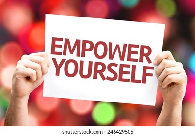 Empower Yourself card with colorful background with defocused lights