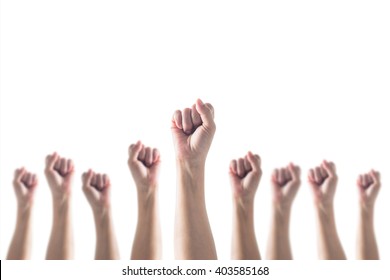 Empowering Women Power, Human Rights And Labor Day Concept With Strong Fist Hands Isolated On White Background (clipping Path) 