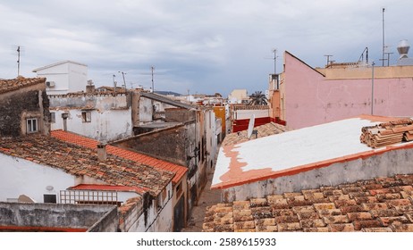 Emptied Spain, remote village, sparsely populated place, depopulation, desolation, abandoned houses, ruined buildings,                               