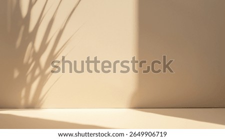 Empty Abstract background Shadow, mock up scene. Sunshade shadow on the wall and floor. Beige Minimalist Cosmetics or skin care backdrop for products presentation. free space for text
