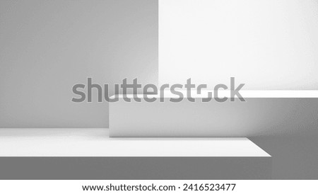 Empty abstract blank table - empty copy space for design and product display, blank white space background illuminated with bright light, white empty geometrical background stage for product placement