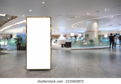 Empty ADs Media Mock Up In Hallway Shopping Mall.   
Blank Space For Insert Advertising.