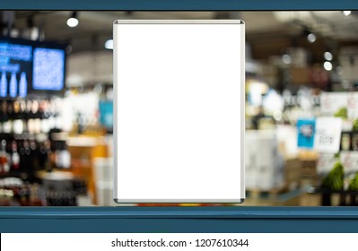 Empty Advertising Board In Liquor Store Showcase