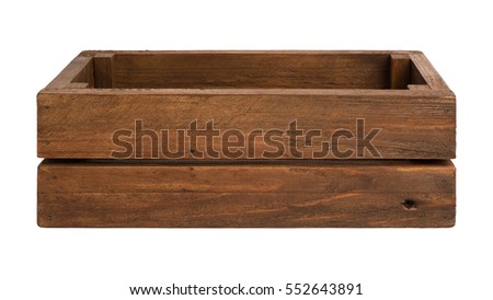 Empty aged wooden box isolated on white background