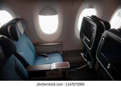 Empty Aircraft Premium Economy Class Seats And Windows