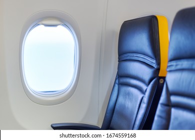 Empty Airplane. Passengers Free Airplane, Cancelled Flight. Free Window Seat. Cancelled Flight, No Travel, Stop Airline For Prevention Coronavirus Pandemic. COVID 19 Virus Outbreak Quarantine