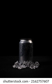 Empty Aluminium Can Mockup With Water Drops For Beer Soda Juice Or Energy Drink Isolated On Black Background