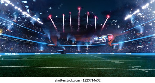 Empty American fotball field. celebrate win or touchdown. focus in grass. little unfocus in background - Shutterstock ID 1223714632