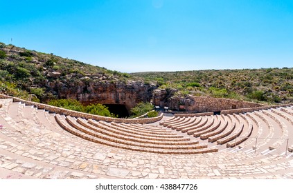 The Empty Amphitheater At Carlsbad Caverns National Park In New Mexico. At Dusk, The Rows Of Seating Will Be Filled With People Watching The Bats Depart The Cave.