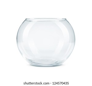 Empty aquarium, fish bowl isolated on white background with copy space
