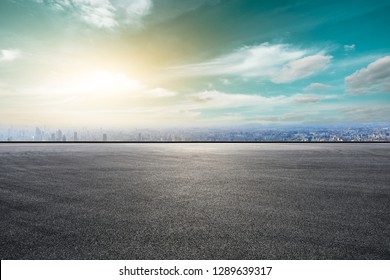 Empty Asphalt Road And City Skyline With Buildings In Shanghai,high Angle View