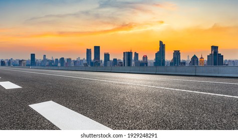 Empty Asphalt Road City Skyline Buildings Stock Photo 1929248291 ...