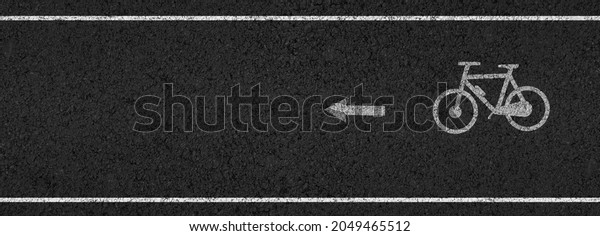 Empty asphalt road\
with cycle track and bike sign white dividing lines safety first,\
Top view, illustrations