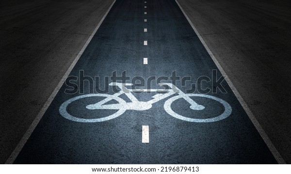 Empty asphalt\
road with cycle track and bike sign white dividing lines safety\
first, Top view,\
illustrations	